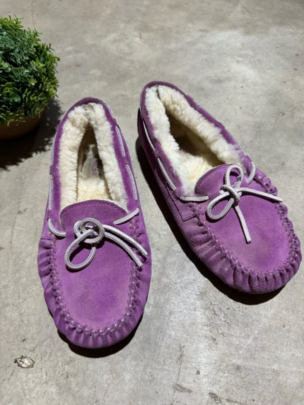 UGG Dakota Slippers Gurls Size 2 Purple Pink Leather Shearling Cozy Comfy Winter
